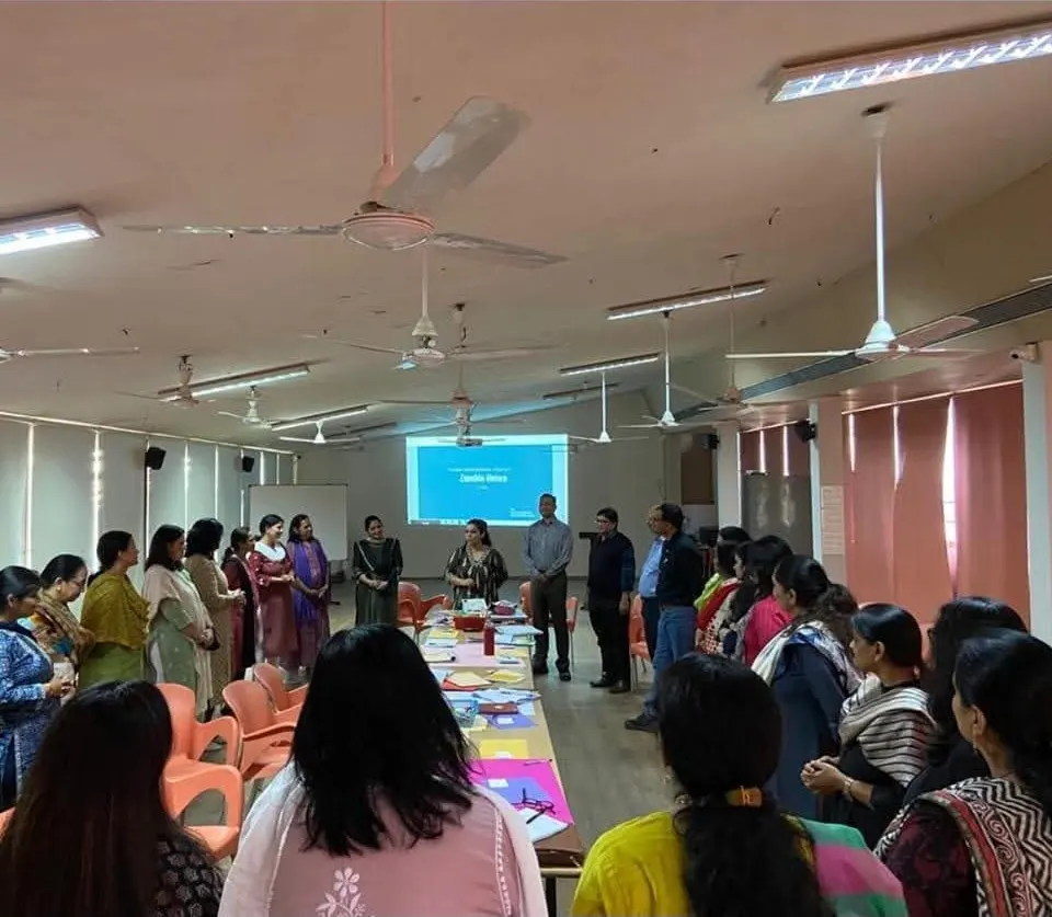 Participants in a small group reflection session
